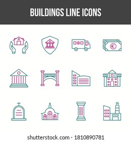 Unique Buildings Line icon set