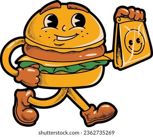 Unique burger mascot design with detailed illustration