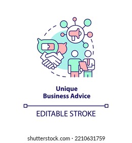 Unique Business Advice Concept Icon. Expert Help. Mentoring. Networking Profit Abstract Idea Thin Line Illustration. Isolated Outline Drawing. Editable Stroke. Arial, Myriad Pro-Bold Fonts Used