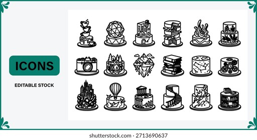 Iconos únicos de la torta fijados para el diseño