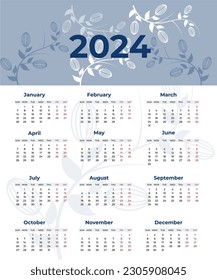 Plantilla única de diseño de calendario 2024