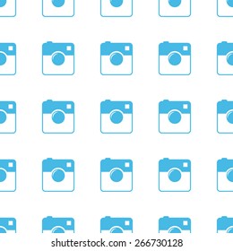 Unique Camera white and blue seamless pattern for web design. Vector symbol