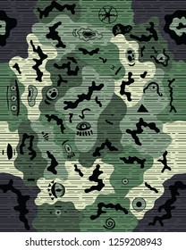 Unique camouflage seamless pattern with abstract faces.Vector illustration.Unique camo design.