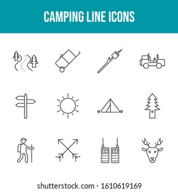 Unique Camping Line Icons Set