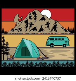 Unique Camping retro, Designs Bundle, Streetwear T-shirt Designs Artwork Set, Graffiti Vector Collection for Apparel and Clothing Print.