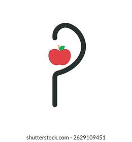 Unique cane shaped vector with an apple hanging, possibly symbolizing health, creativity, or guidance. Ideal for educational and healthcare designs.