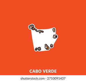 A unique Cape Verde island map sticker adorned with tribal patterns—ideal for travel branding, tropical themes, education, and creative African projects.	