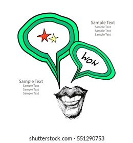 Unique card , poster, banner, logo for emotion expression. Art of comics. Hand drawn doodles. 