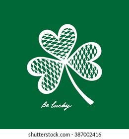 Unique  card with symbol of luck and hand drawn lettering Be lucky. Greeting card, poster, invitation, book or magazine cover background, flyer, t-shirt template and other paper and textile products.
