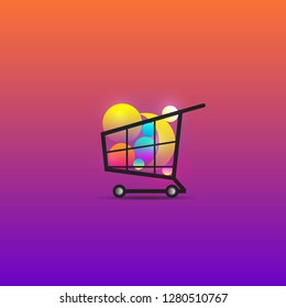 Unique Cart abstract graphic. Horizontal view. Minimal style vector. 3D Isometric design. Abstract style vector.
