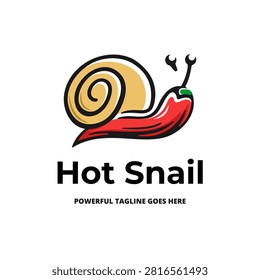 Unique cartoon snail mascot logo featuring a vibrant red body, golden spiral shell, expressive antennae, and bold black outlines. The playful hot snail concept combines humor, speed, energy, and character-driven branding, making it suitable for food brands, spicy products, restaurants, delivery services, gaming, sports teams, streetwear, merchandise, and creative business identity.