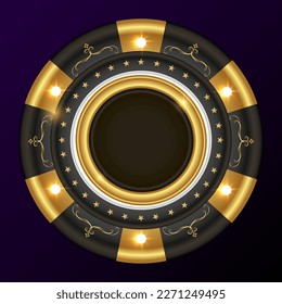 Unique casino game chip in black and gold color