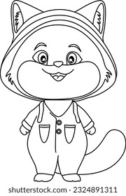 Unique cat line art for coloring book page 