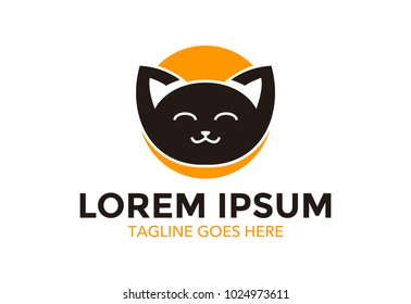 unique cat logo. simple and elegant. negative space. editable