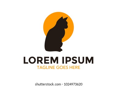 unique cat logo. simple and elegant. negative space. editable