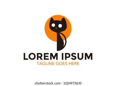 unique cat logo. simple and elegant. negative space. editable
