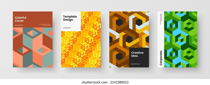 Unique catalog cover A4 design vector layout bundle. Fresh mosaic shapes postcard template collection.