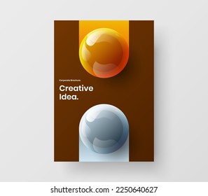 Unique catalog cover A4 design vector concept. Fresh 3D spheres placard template.