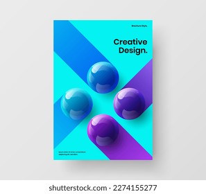Unique catalog cover A4 design vector template. Original realistic spheres postcard concept.