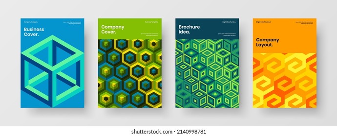 Unique catalog cover vector design concept collection. Amazing mosaic hexagons annual report illustration bundle.