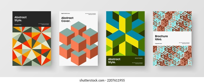 Unique catalog cover vector design template composition. Modern geometric pattern brochure layout collection.