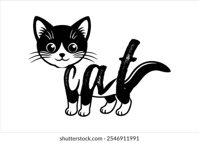 Unique cat-themed typography illustrations featuring playful cat designs integrated with the word "cat." Perfect for pet-related projects, logos, and designs.