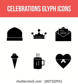 Unique Celebration Glyph Vector Icon Set
