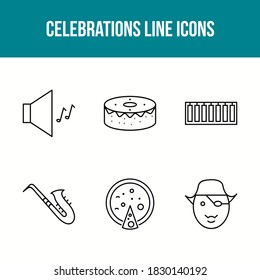Unique Celebration Line Vector Icon Set