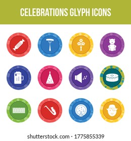Unique celebration vector glyph icon set