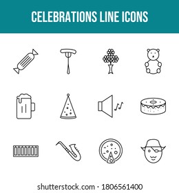 Unique celebration vector line icon set