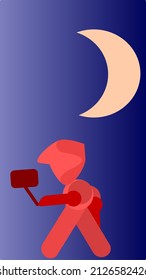 A unique Character that holds camera doing vlog in night time
