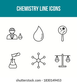 Einzigartiger Chemie-Linie Vektor-Symbolsatz