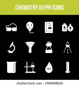 Unique chemistry vector glyph icon set