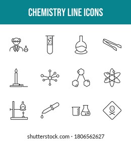 Unique chemistry vector line icon set