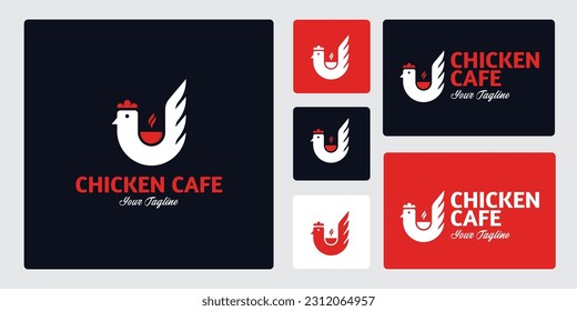 El logotipo único de la cafetería de pollo combina la forma de un pollo y una copa de café. Este logotipo se puede utilizar para cafés, cafés, restaurantes u otras marcas con temas de pollo.