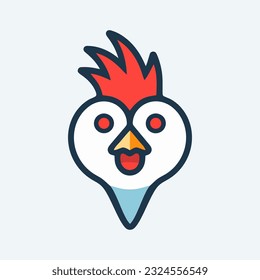 Diseño del logotipo único de pollo, con forma de vástago y corazón