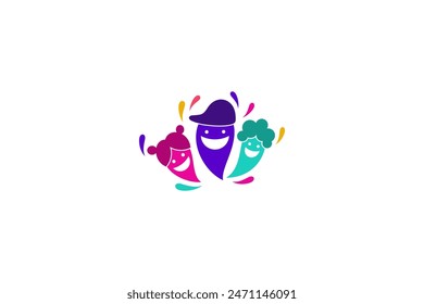 unique child character logo with happy face in colorful flat vector design