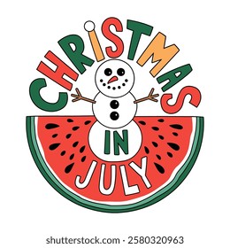 Unique Christmas celebration in July featuring a cheerful snowman and a vibrant watermelon design