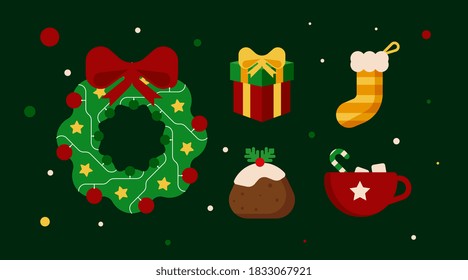 Unique christmas element collection vector. Christmas stuff vector
