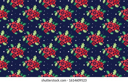 Unique Christmas floral pattern background, with beautiful leaf and red flower design.