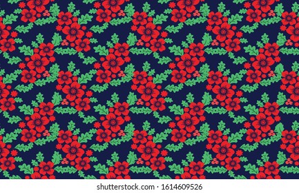 Unique Christmas floral pattern background, with beautiful leaf and red flower design.