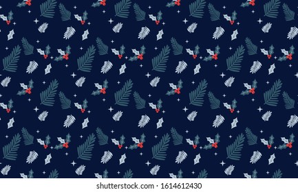 unique Christmas floral pattern, on leaf flower modern drawing.