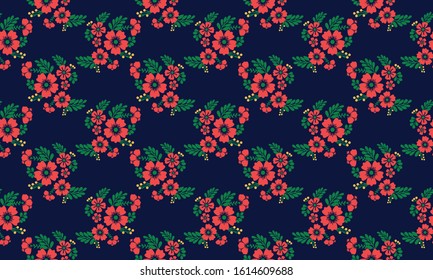 Unique Christmas leaf pattern background, with cute pattern of leaf and flower.