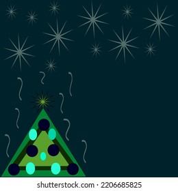 Unique Christmas tree illustration under the stars with copy space