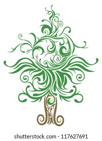 Unique Christmas tree made with many curves and elements, create by vector.
