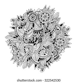 unique circle coloring book page for adults - floral authentic carpet design, , who like line art creation, relax and meditation, vector illustration