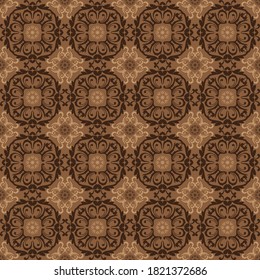 Unique circle motifs design on Indonesia batik with smooth dark brown color concept.