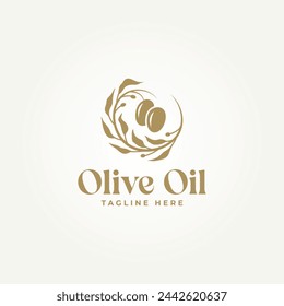 diseño de ilustración vectorial del logotipo del icono de la rama de olivo del círculo único. concepto moderno simple del logotipo del aceite de oliva virgen