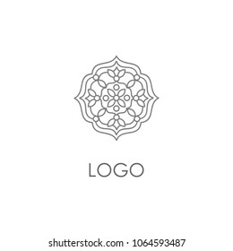 Unique Circular logo illustration. Mandala flat icon for your business. Ayurveda, spa, yoga company identity. Advertising or web startup zen symbol design. Moroccan tile style. Vector isolated sign.