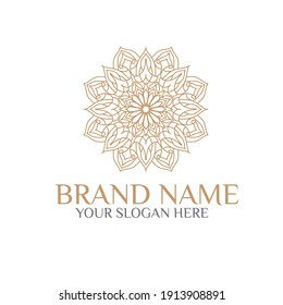 Unique Circular logo illustration. Mandala flat icon for your business. Ayurveda, spa, yoga company identity. Advertising or web startup zen symbol design. Moroccan tile style. Vector isolated sign.